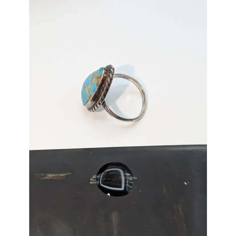 Vintage Southwestern Tests for Sterling Blue Stone Ring Size 5.25